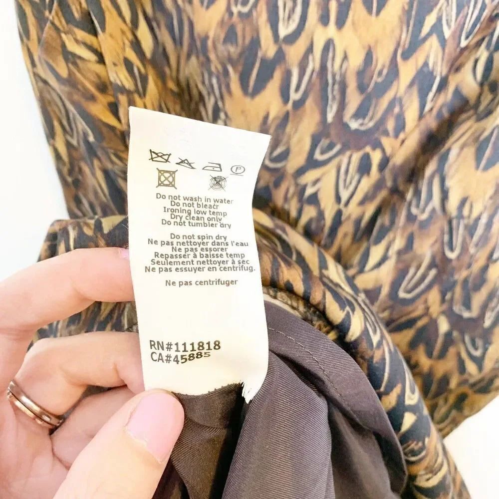 Brown Michael Kors Collection Feather Print Midi Dress Women’s Size 2 Made Italy - Picture 12 of 12